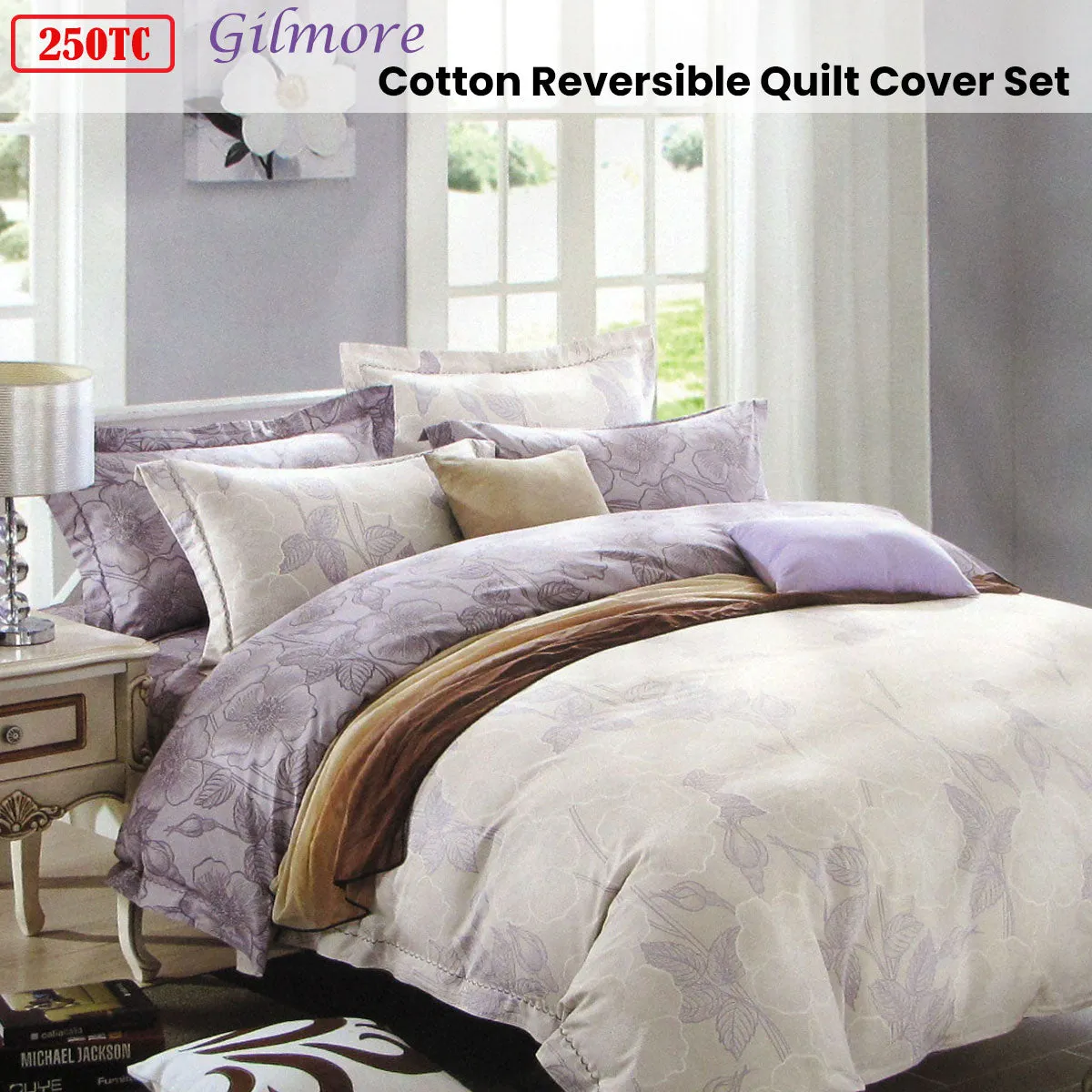 250TC Gilmore Cotton Reversible Quilt Cover Set | Queen
