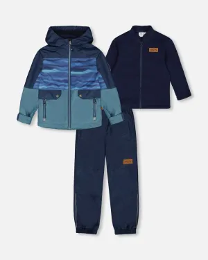 3-In-1 Mid-Season Outerwear Set With Colorblock Jacket Neutral Blue And Navy