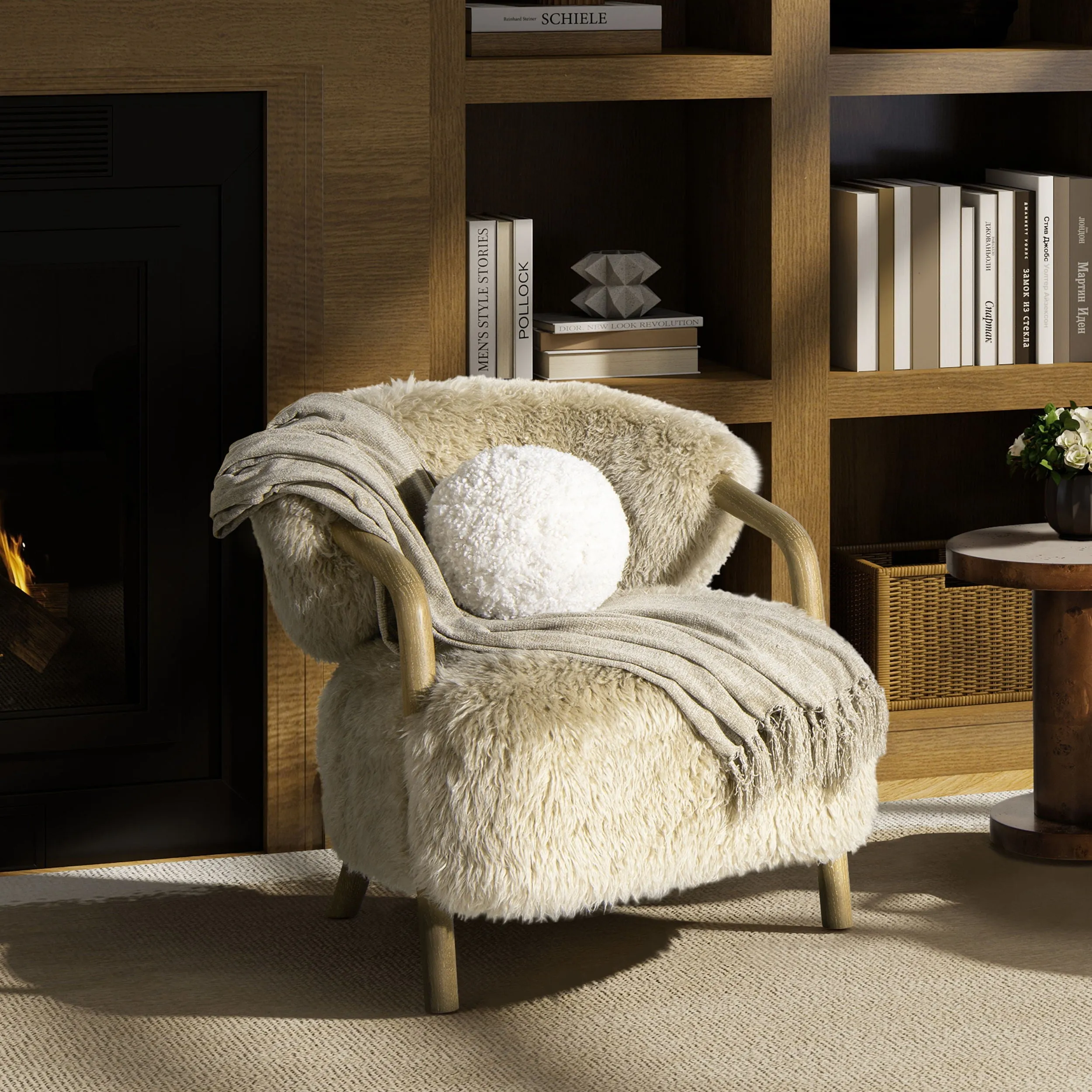 Ayla - Round Sphere Accent Ball Throw Pillow - Curly White by Couch.com