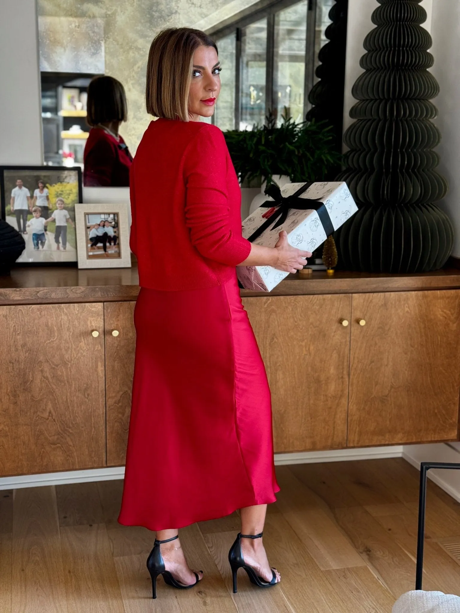 Europa Luxe Sheen Skirt (Haute Red) by Z Supply