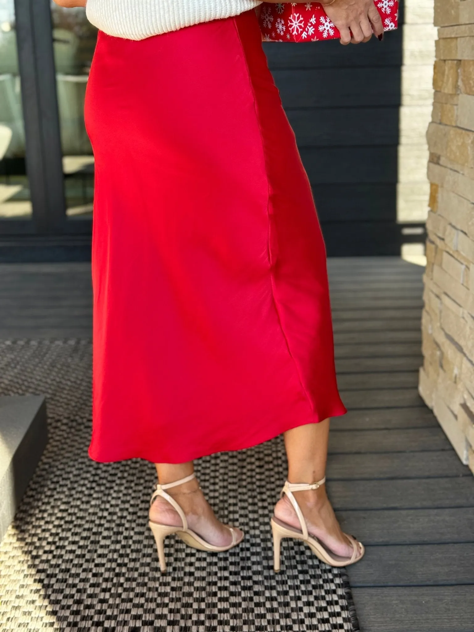 Europa Luxe Sheen Skirt (Haute Red) by Z Supply
