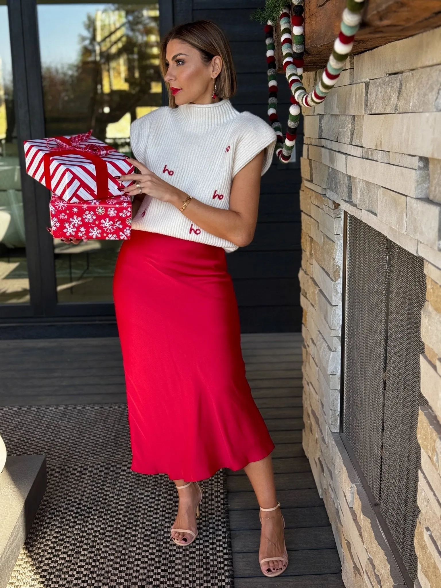 Europa Luxe Sheen Skirt (Haute Red) by Z Supply