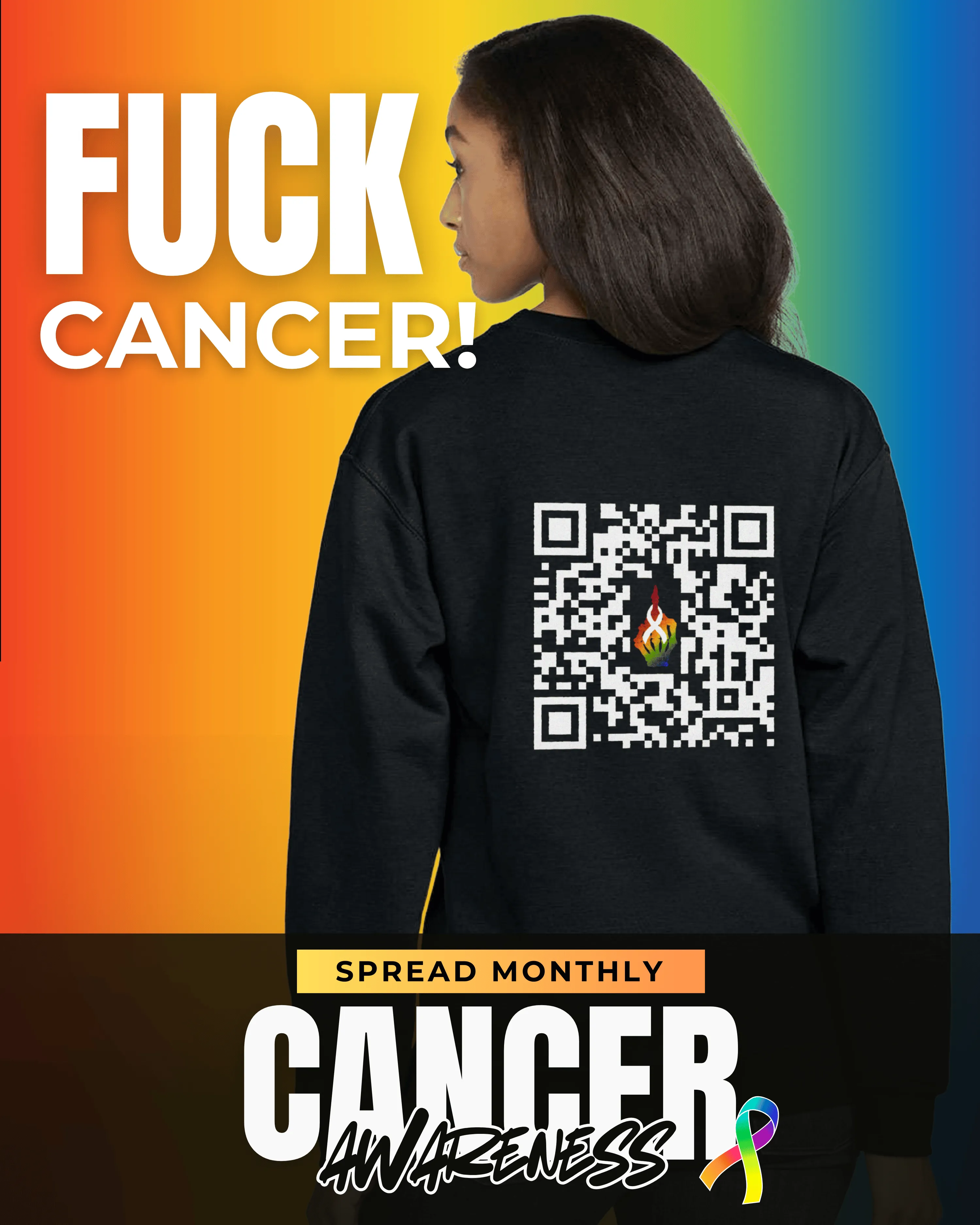 Fuck Cancer Crewneck Sweatshirt QR Code