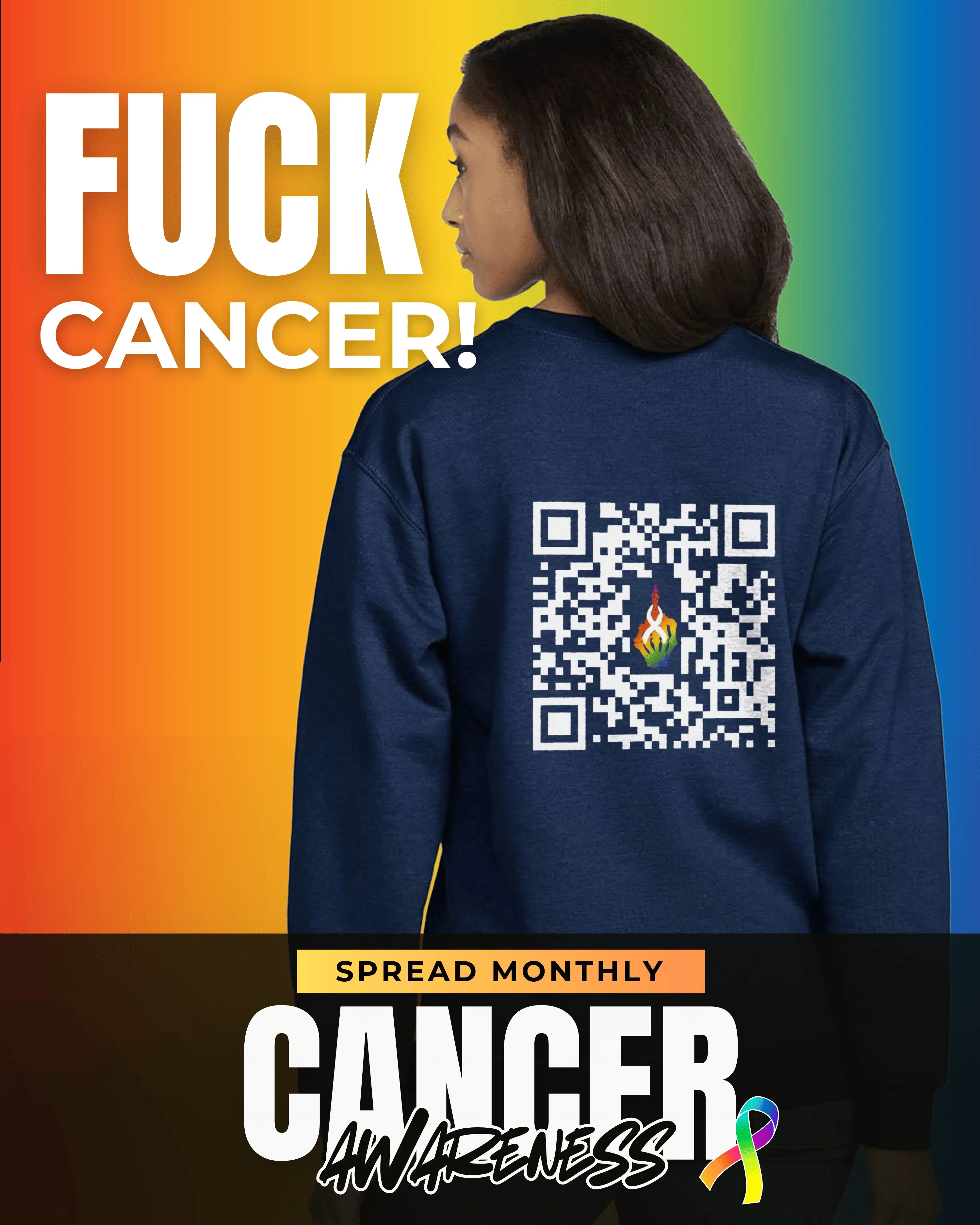 Fuck Cancer Crewneck Sweatshirt QR Code