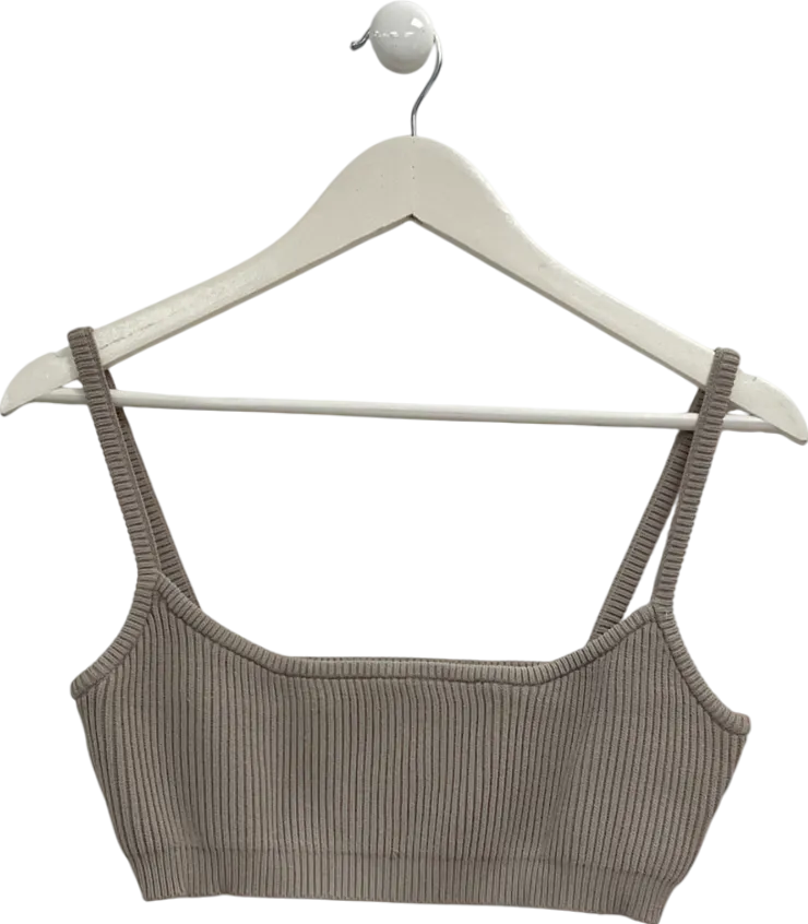 House of CB Grey Taupe Ribbed Knit Bralett UK L