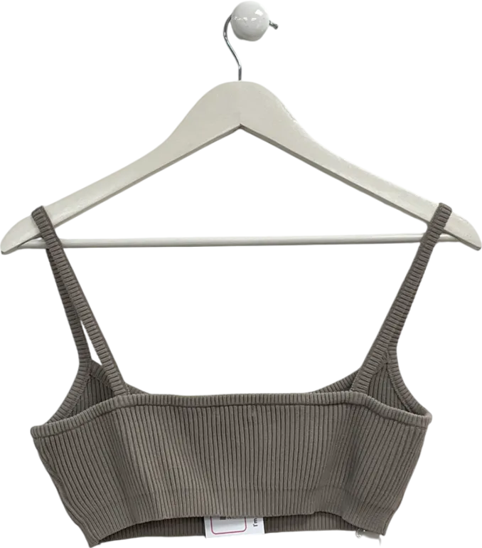 House of CB Grey Taupe Ribbed Knit Bralett UK L