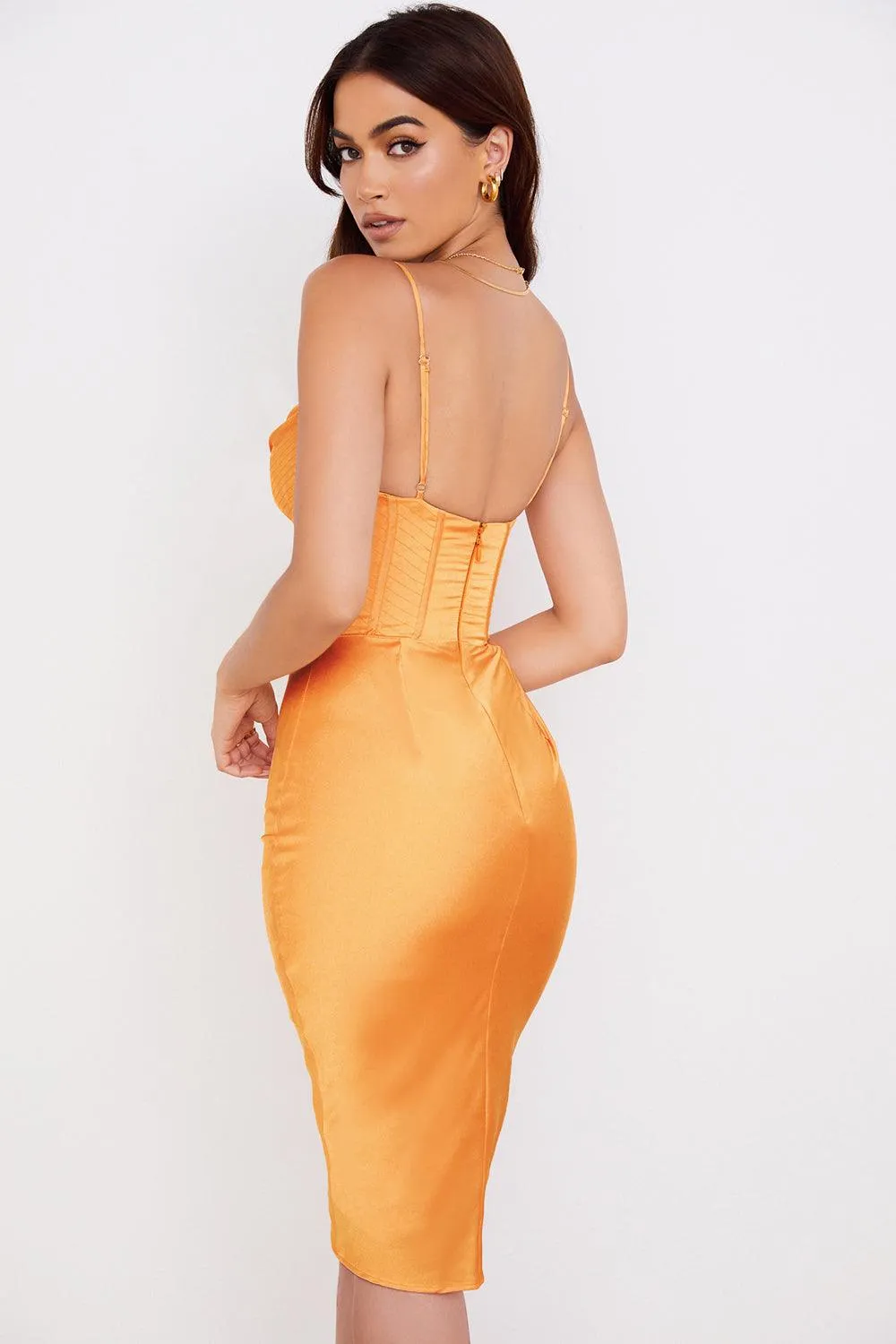 NARIN Corset Slip Midi Dress - Orange