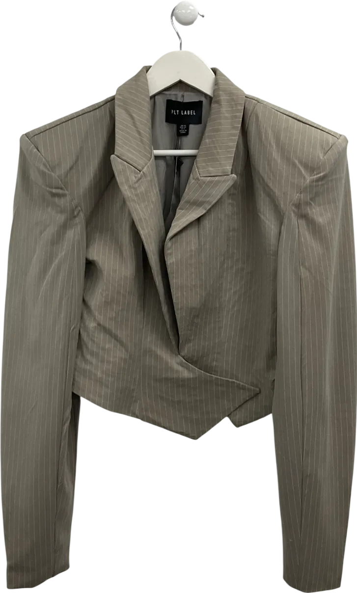 P.L.T Beige Plt Label Dark Taupe Pinstripe Oversized Blazer UK 10