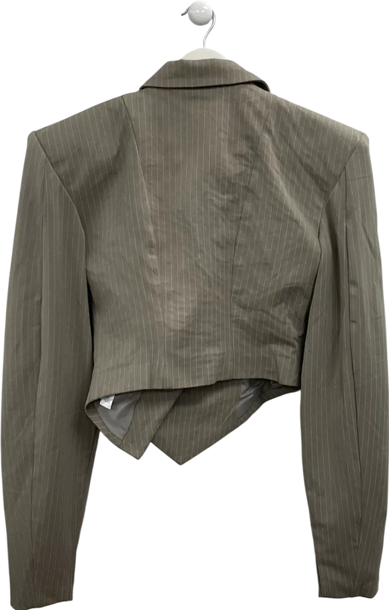 P.L.T Beige Plt Label Dark Taupe Pinstripe Oversized Blazer UK 10