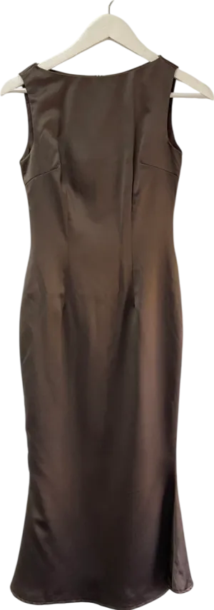 PrettyLittleThing Brown Taupe Satin Boat Mini Dress UK 4
