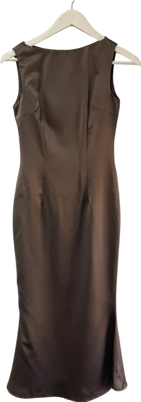 PrettyLittleThing Brown Taupe Satin Boat Mini Dress UK 4