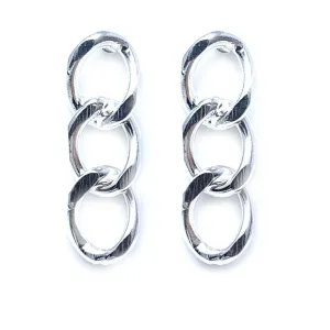 Sterling Silver Three Curb Chain Stud Earrings