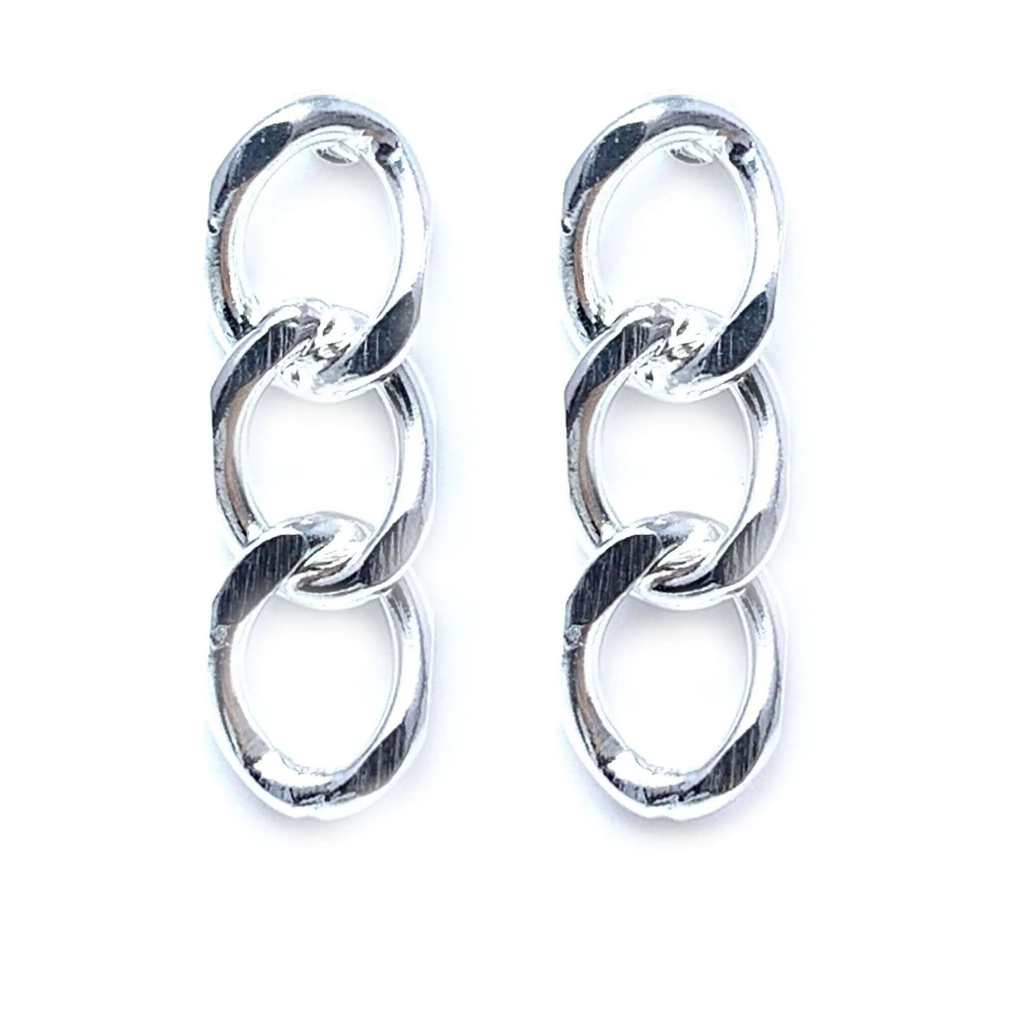 Sterling Silver Three Curb Chain Stud Earrings