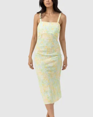 WOMENS MAGNOLIA FLORAL BIAS MIDI DRESS